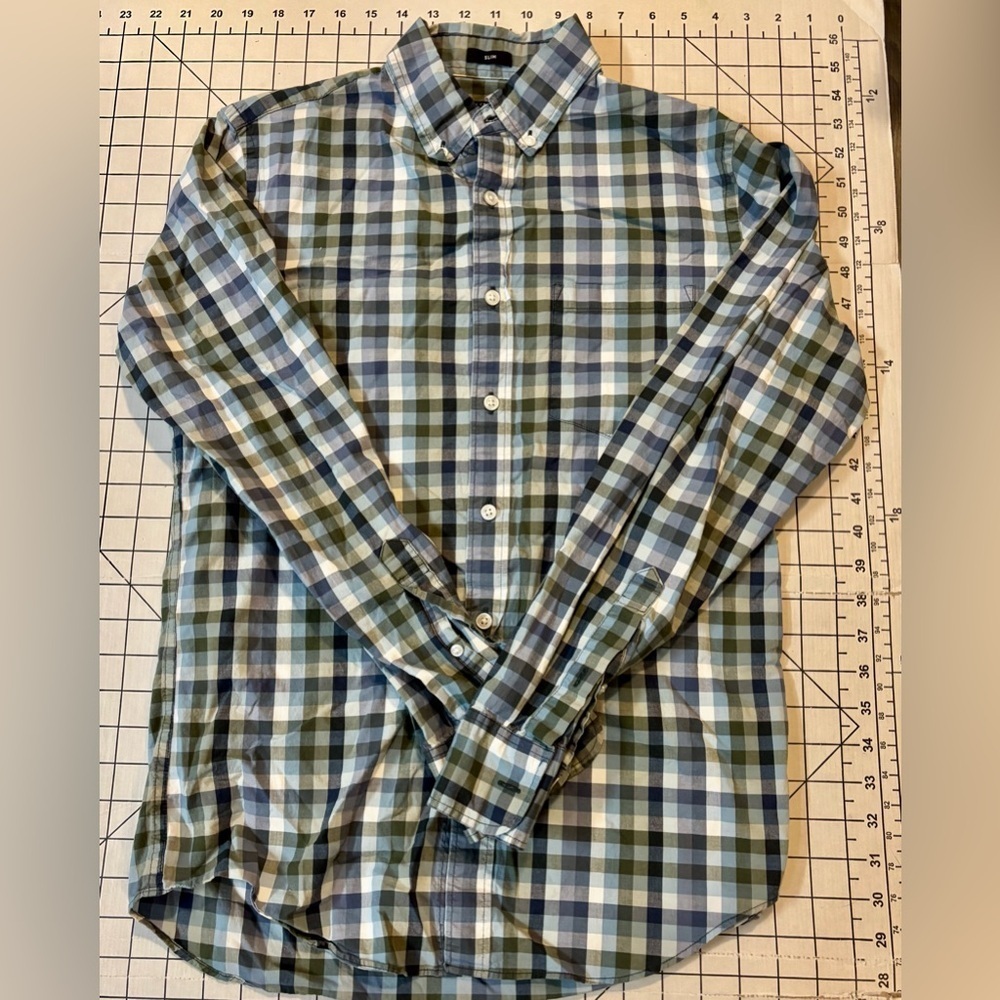 J. Crew Mercantile Flex Men’s Small Blue/Green Slim Fit Button Down‎ Shirt